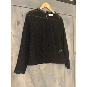 Lowrys Farm Womens L Black Lace Ruffle Witchy Top Whimsigoth Blouse Victorian